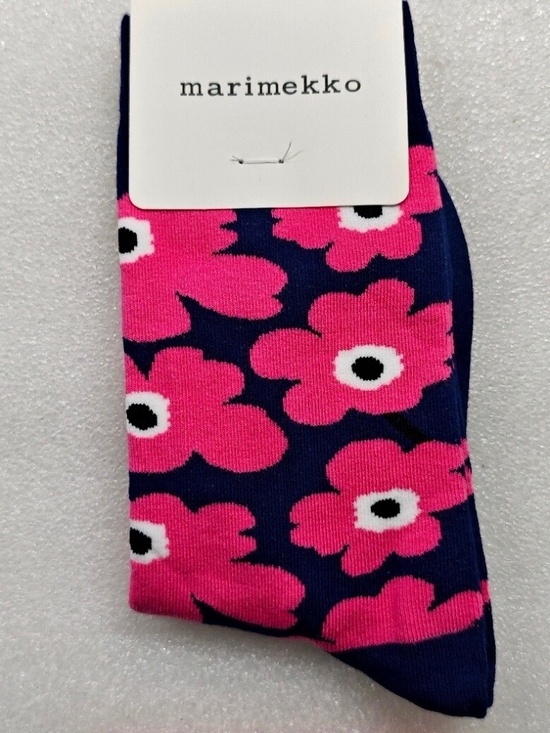 Marimekko Accessories - Women Spring Summer Marimekko Navy Pink Retro Flower Size 37-39 (US 6-8.5）